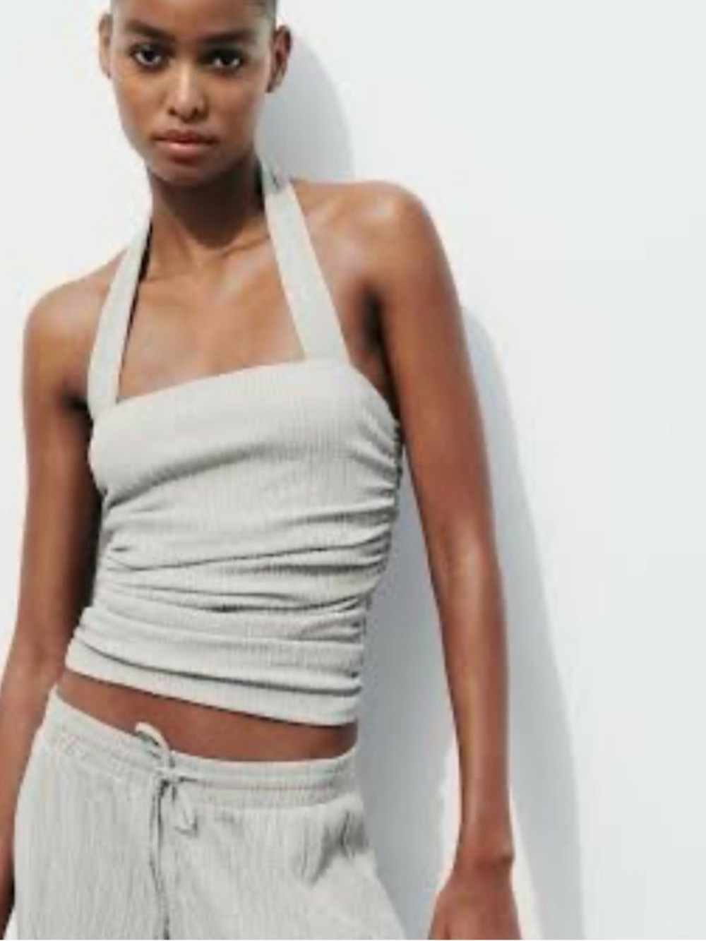 Zara Taupe Textured Halter Camisole Silver NWT